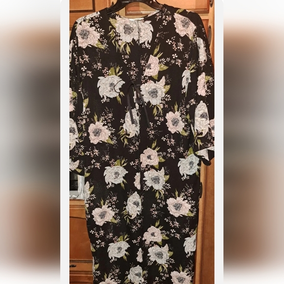 JODIFL Women's Med Black Floral Open Front Boho Kimono Duster Romantic - Picture 4 of 6